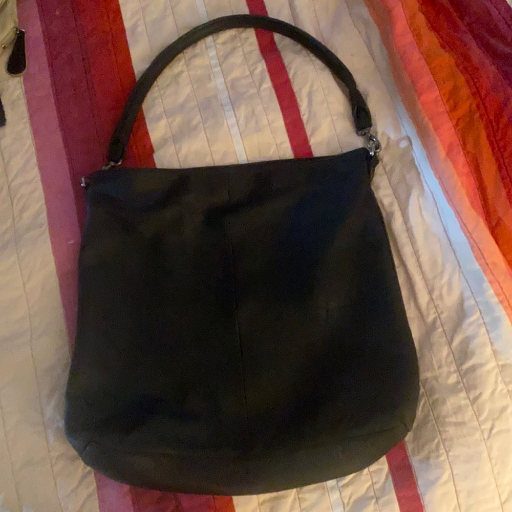 J.JILL CRINKLE ASH BLACK LEATHER HOBO SHOULDER BAG TOTE PURSE